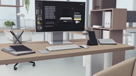 office desk with computer and devices
