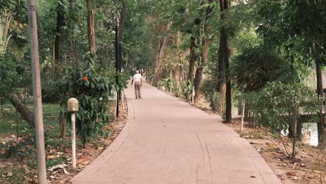 man walking through a park