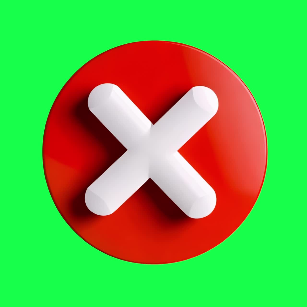 Red button with white cross animation, transparent 4K video, green screen