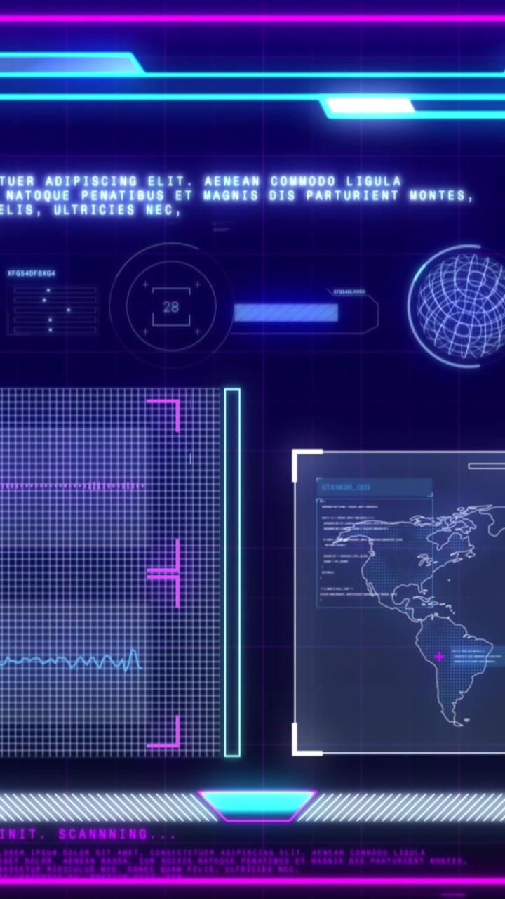 Animation of interface with data processing against blue background