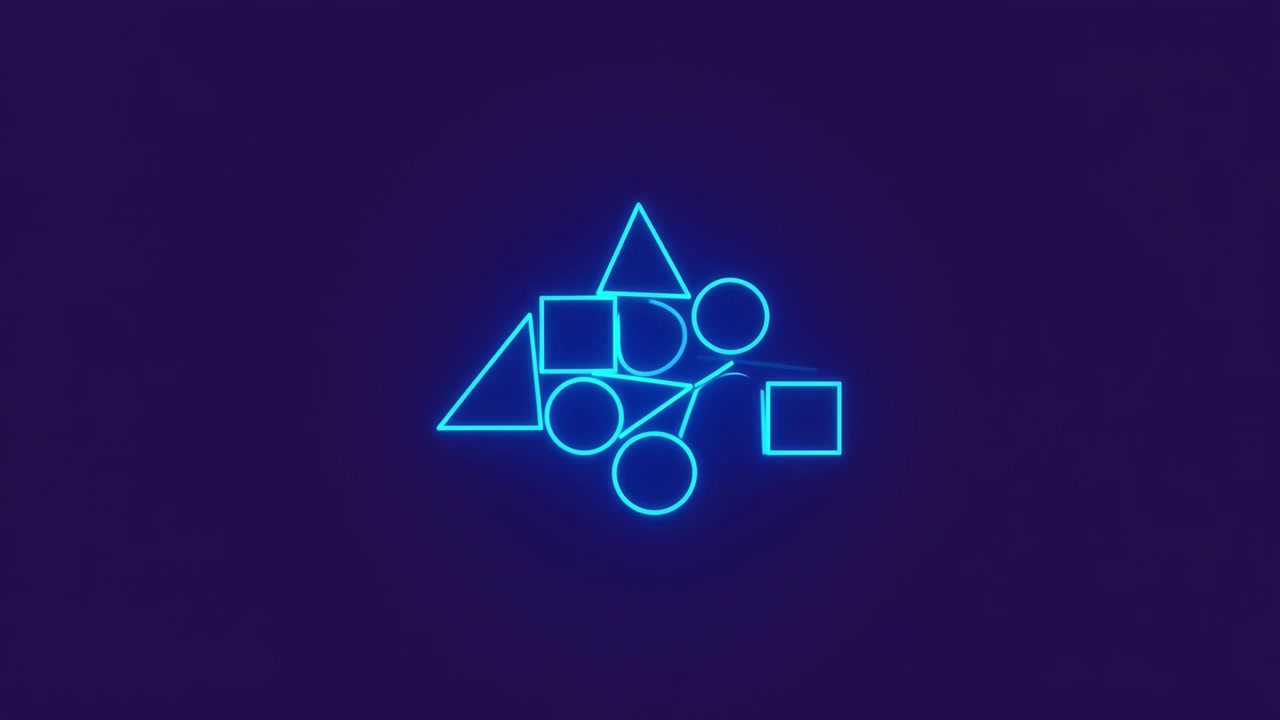 Glowing Blue Geometric Shapes Assembling into a Pyramid Pattern