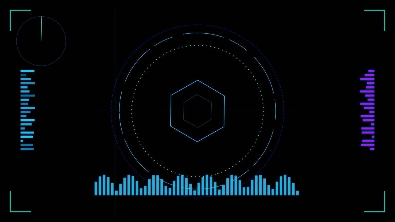 Digital HUD Interface with Pulsing Audio Waveform and Geometric Elements
