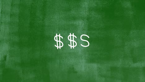 Three-small-chalk-money-dollar-signs-on-green-board