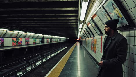 man waiting at subway station