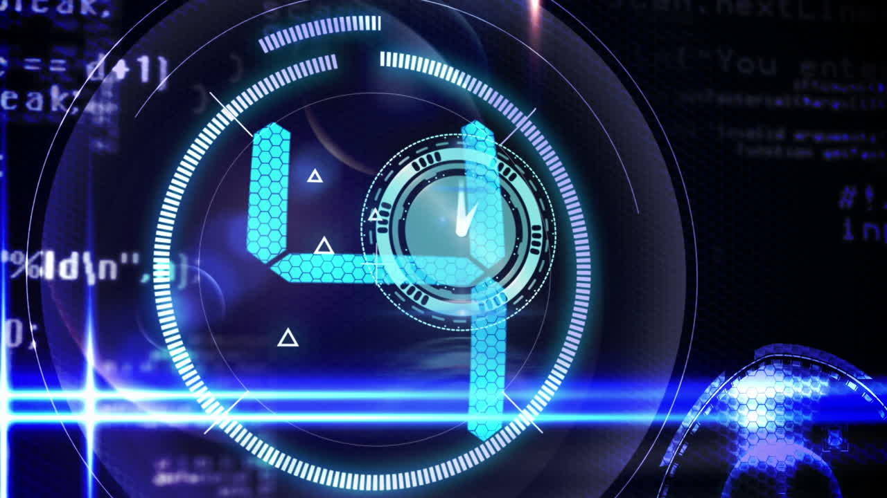 Animation of clock moving and countdown on black background