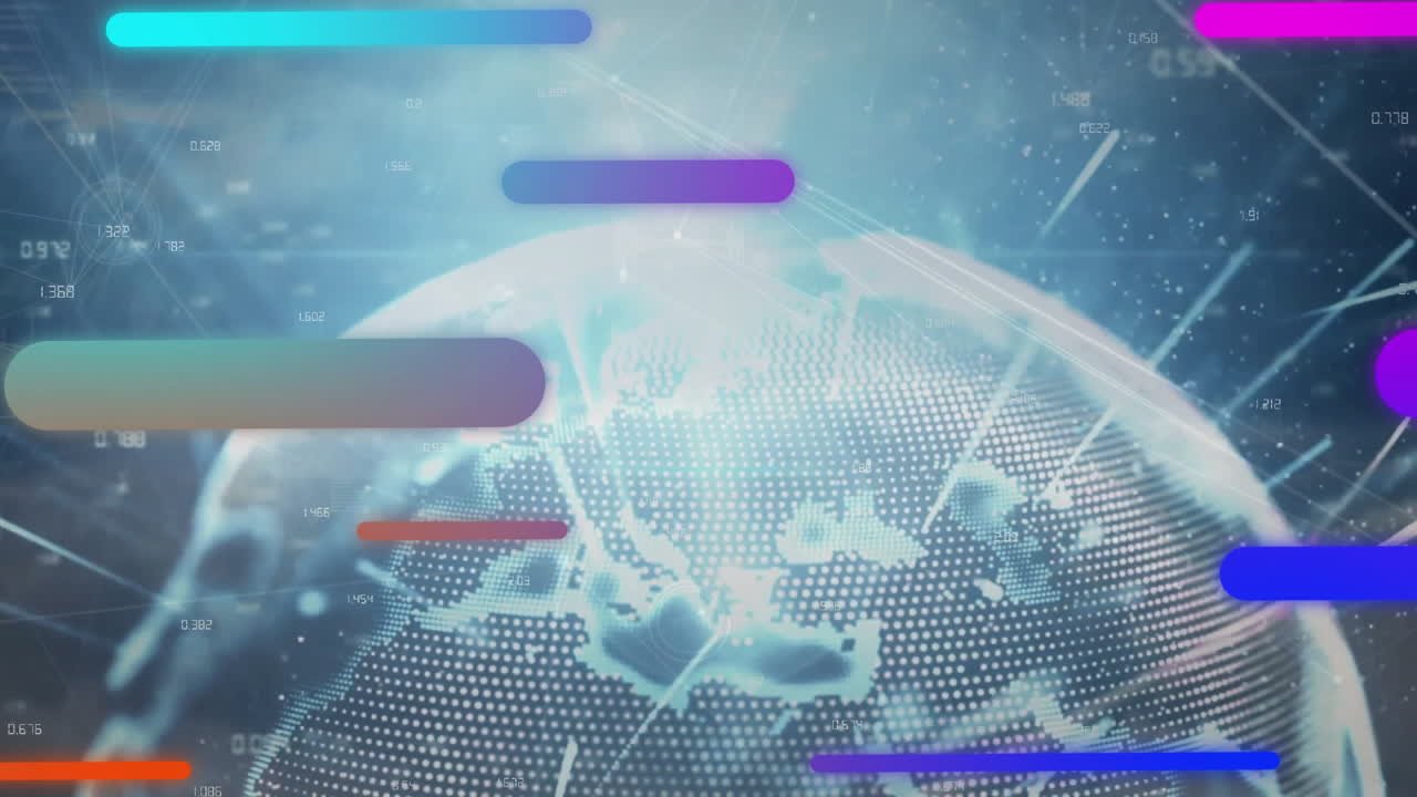 animación de barras de progreso coloridas sobre el globo digital con puntos de datos y conexiones