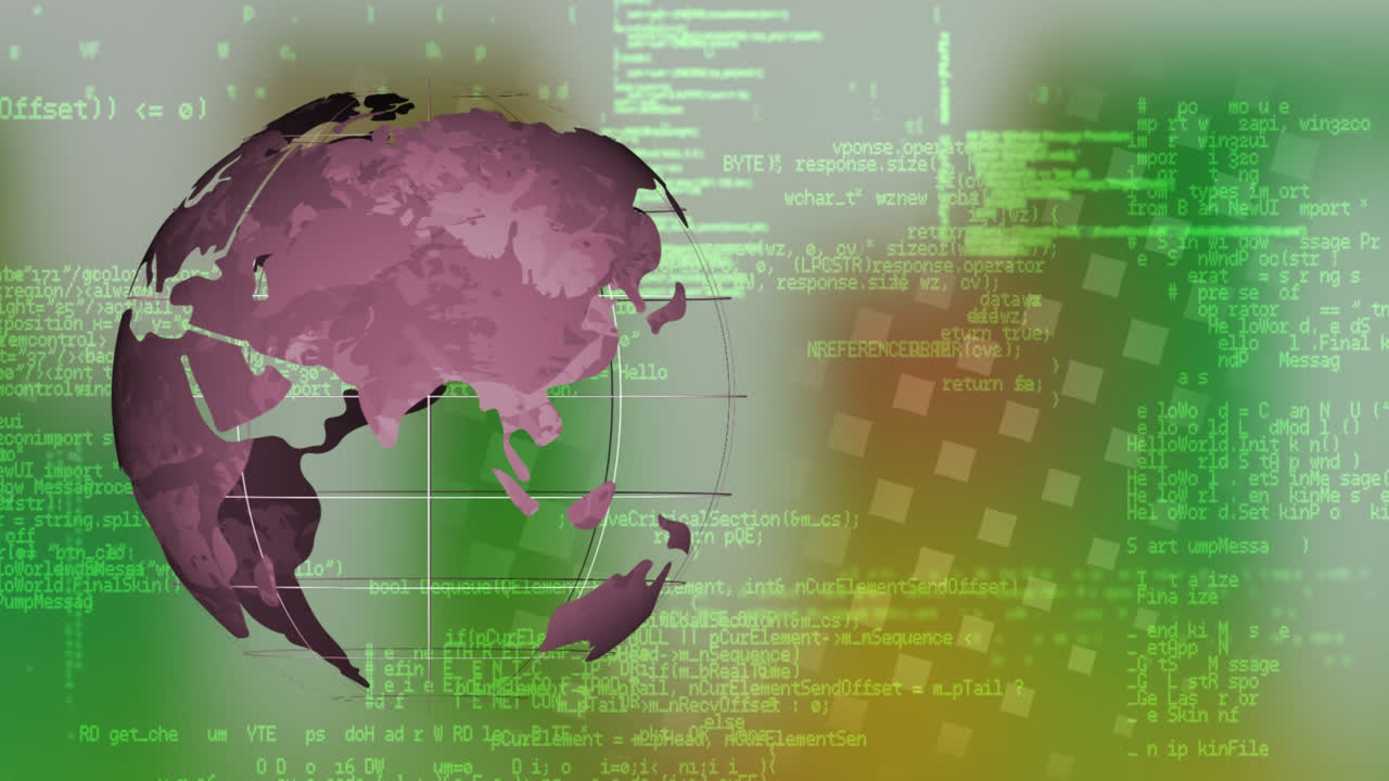 animación de un globo giratorio sobre una cuadrícula sobre un fondo colorido