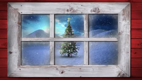 Winter scenery seen through window