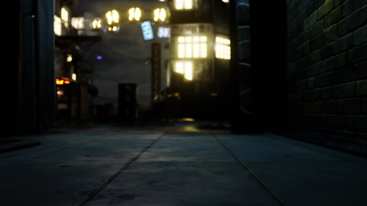 밤에는 어고 모래가 가득한 도시의 골목길