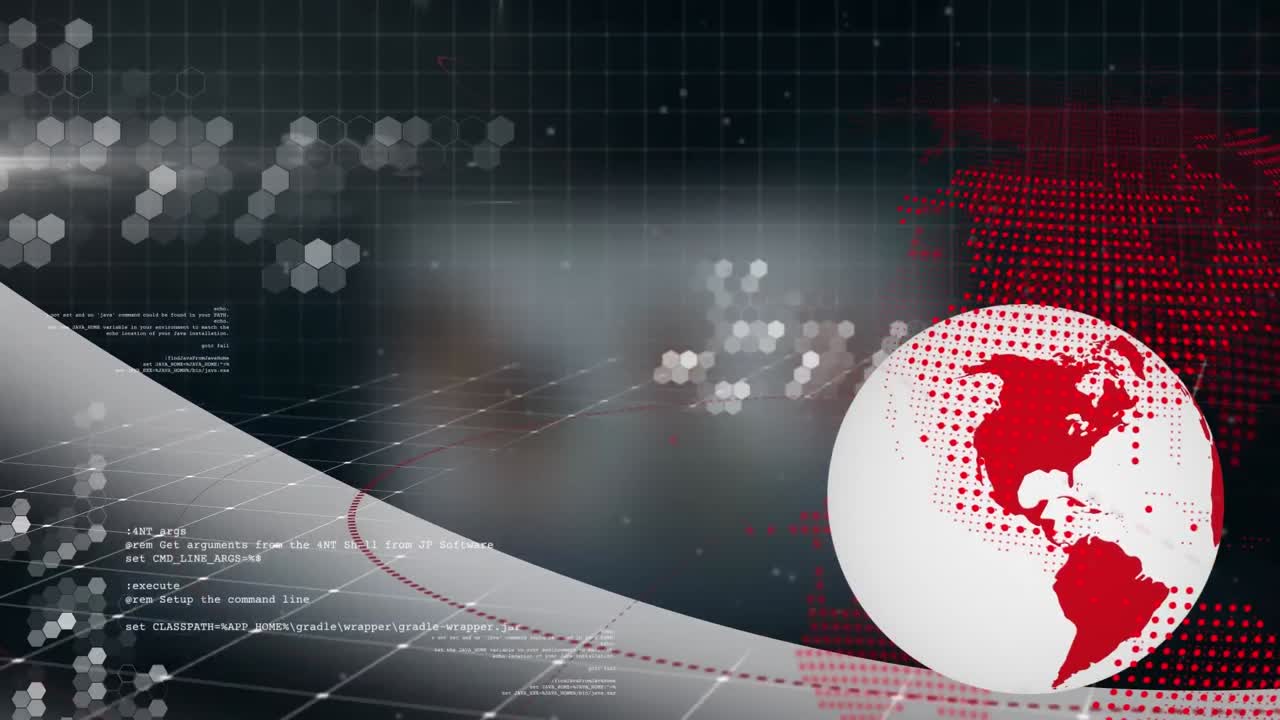 animación del globo y procesamiento de datos sobre personas de negocios en la pantalla.