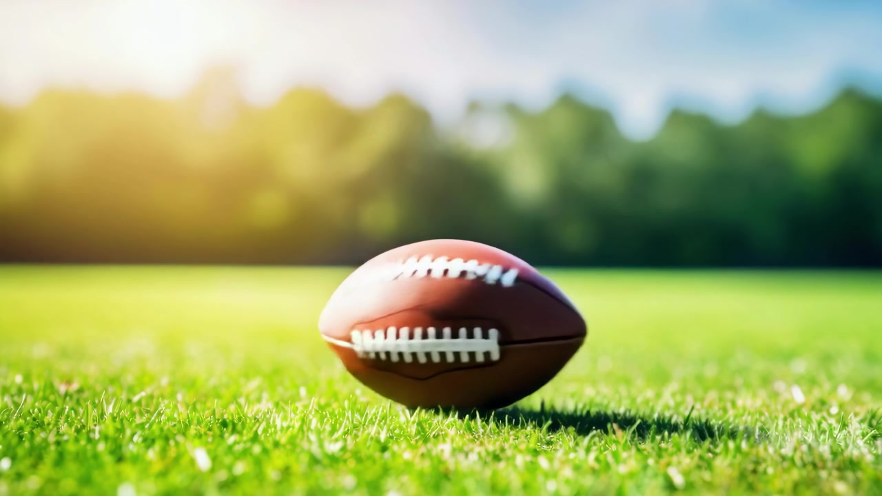 Pallone da football americano appoggiato su un campo d'erba verde