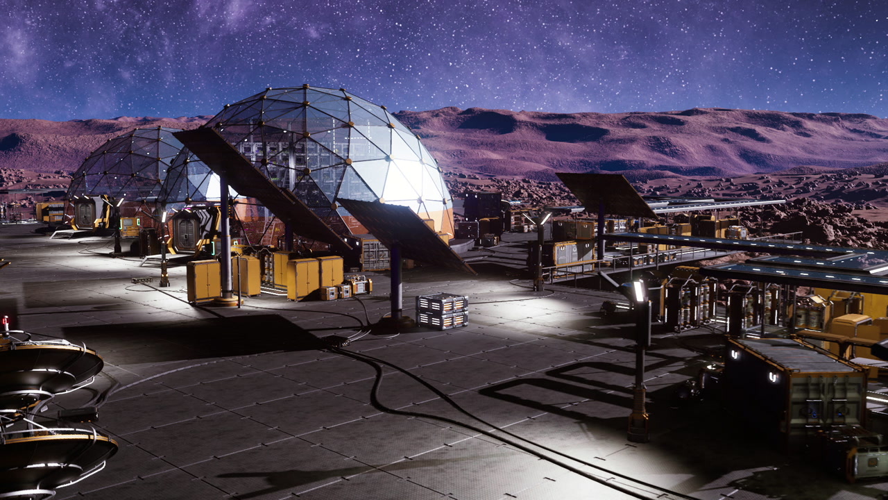 Automated units attach to bays against starry night backdrop