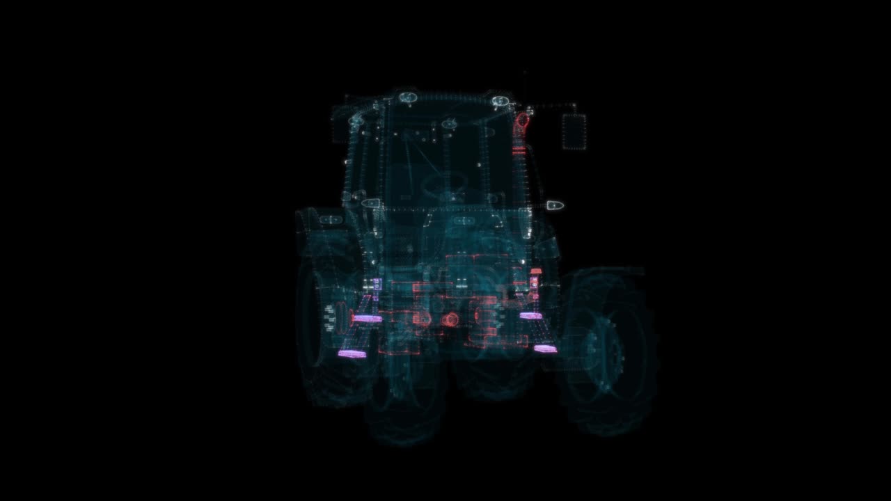 빛나는 점과 선으로 구성된 농장 트랙터