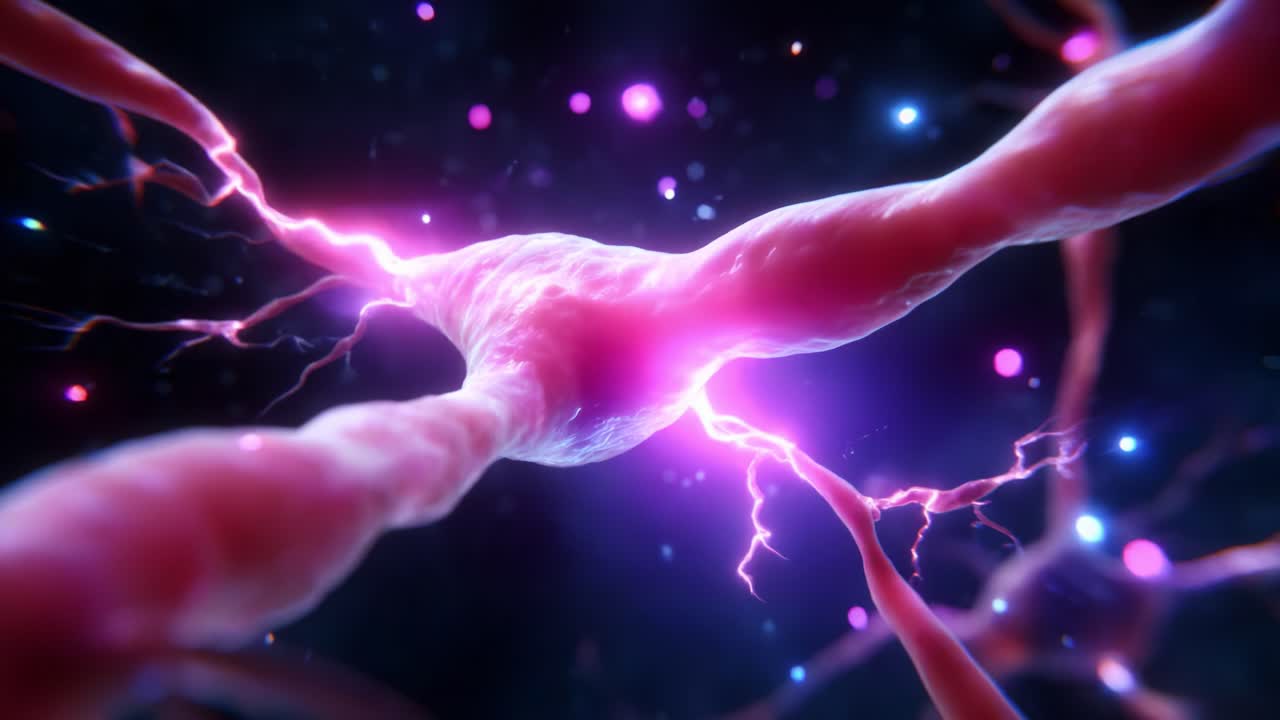 A Stunning Visual Exploration of Neural Activity: This captivating imagery captures the intricate structure and dynamic energy of neurons as they transmit electrical signals, showcasing the beauty of the human nervous system