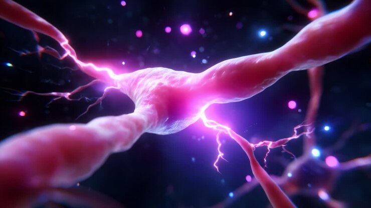 A Stunning Visual Exploration of Neural Activity: This captivating imagery captures the intricate structure and dynamic energy of neurons as they transmit electrical signals, showcasing the beauty of the human nervous system