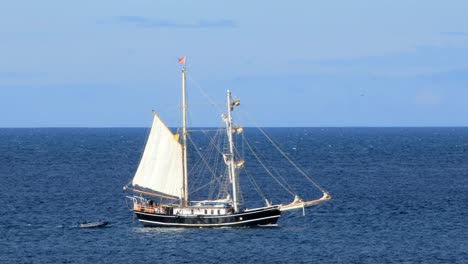 Sailing yacht on calm deep blue sea, west coast of Scotland