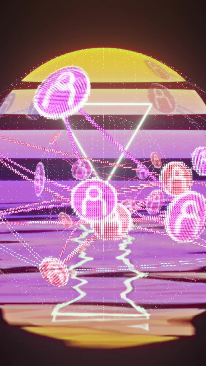 Animation of data processing and network of connections on black background
