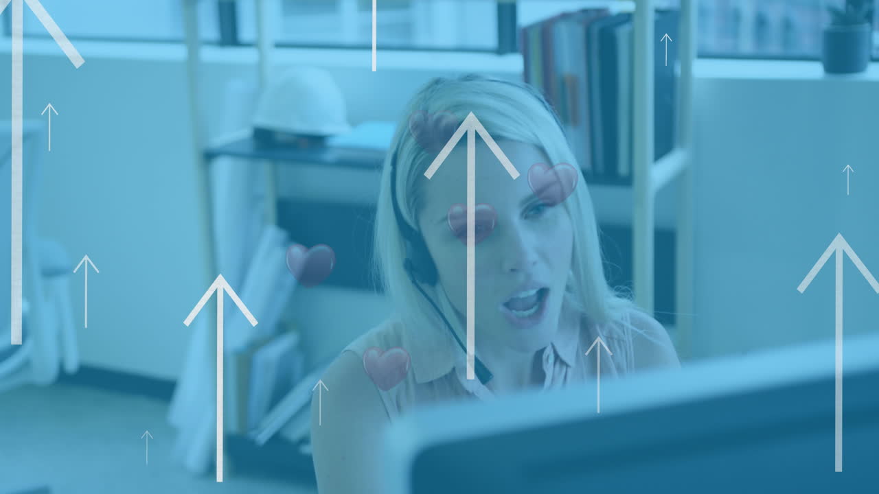 Animation of financial data processing over caucasian businessman in office