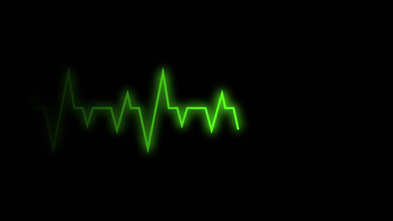 Linea Digitale Verde del Monitor del Battito Cardiaco su Sfondo Nero