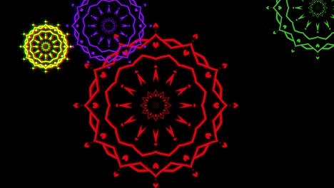un patrón de encaje de corazón colorido de neón brillante y giratorio
