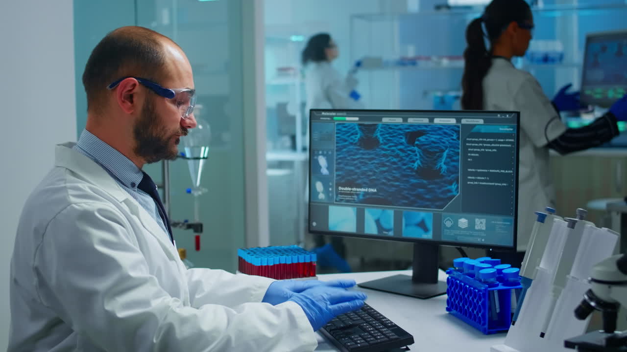 practicante de laboratorio médico experimentado sonriendo y mirando a la cámara