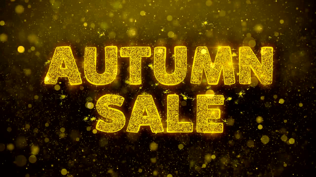 가을 판매 텍스트 골든 글리터 반이는 입자 애니메이션