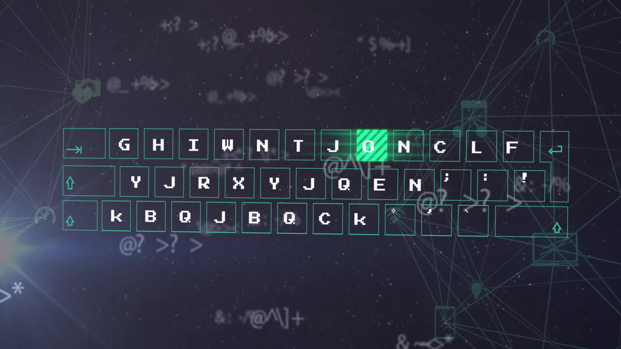 네트워크를 통해 컴퓨터 키보드의 애니메이션과 검은색의 데이터 처리