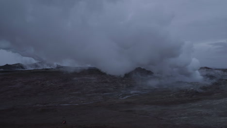 active geyser in iceland at dusk