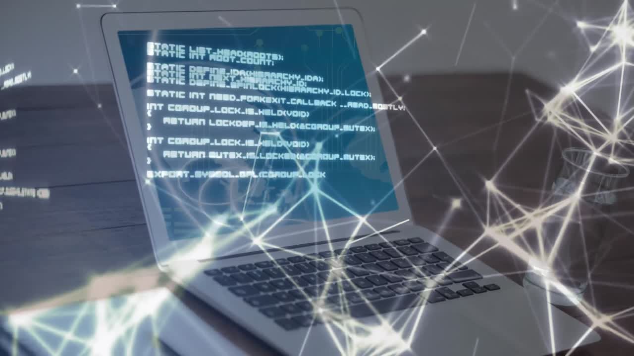 컴퓨터 화면에 있는 지구로 데이터 처리의 애니메이션