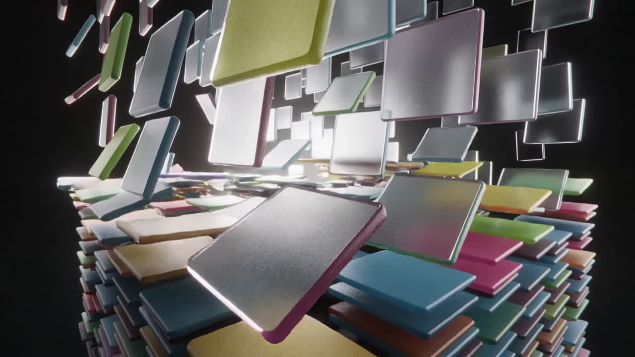 Backlight rising urging panels dropping weaving into stacked plates in dark void forming dense core