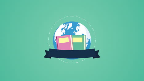 world book day celebration with pile books and earth planet