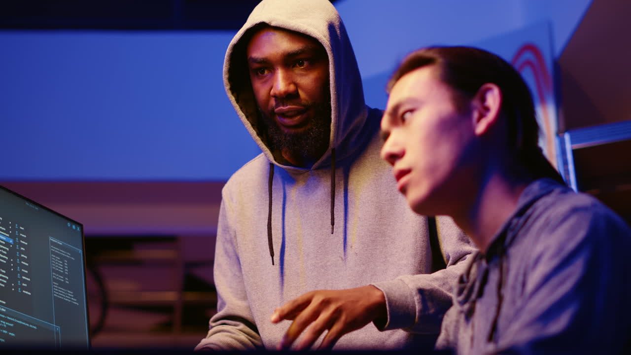 los malvados hackers discuten la violación de la seguridad.