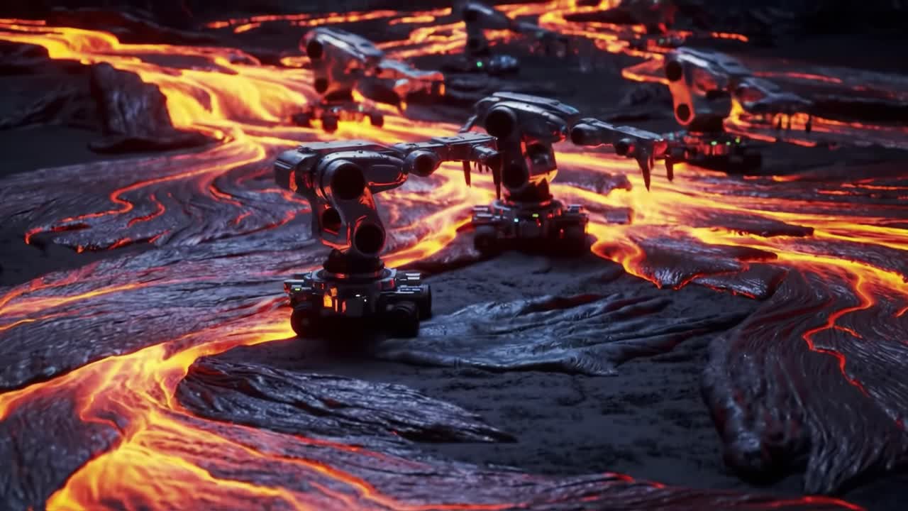 Exploring the Interaction Between Advanced Robotics and Flowing Lava: A Stunning Visual Representation of Cutting-Edge Technology in a Volcanic Environment