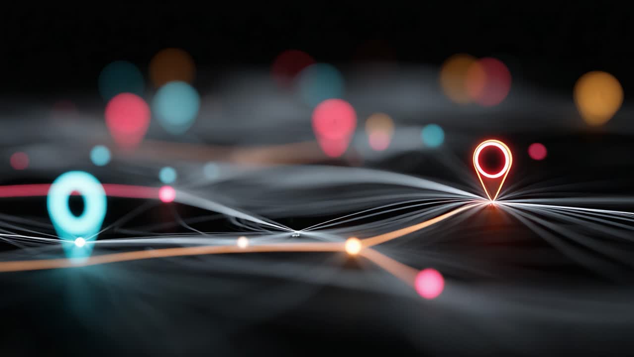 Visualizing Connectivity: An Abstract Representation of Location Points in a Digital Space, Highlighting Data Links and Network Interactions
