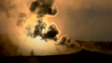 Dark-Clouds-Rise-From-A-Volcanic-Eruption-In-A-Geothermal-Area-Of-Yellowstone-National-Park