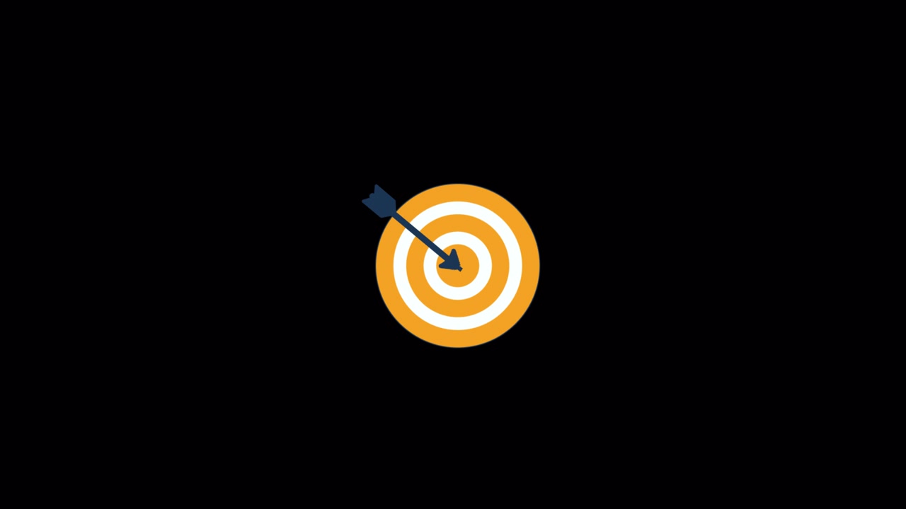Animated Arrow Hitting Bullseye Target on Black Background