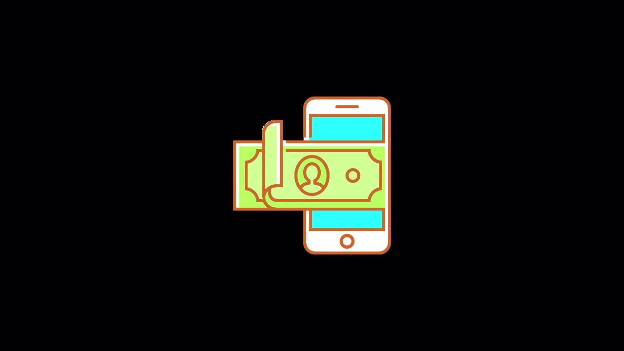 Animated Smartphone Icon With Emerging Paper Money