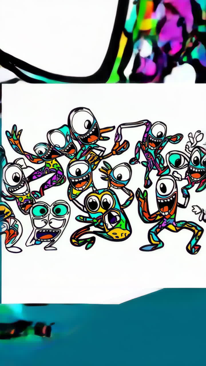 Vibrant Psychedelic One-Eyed Running Cartoon Monster