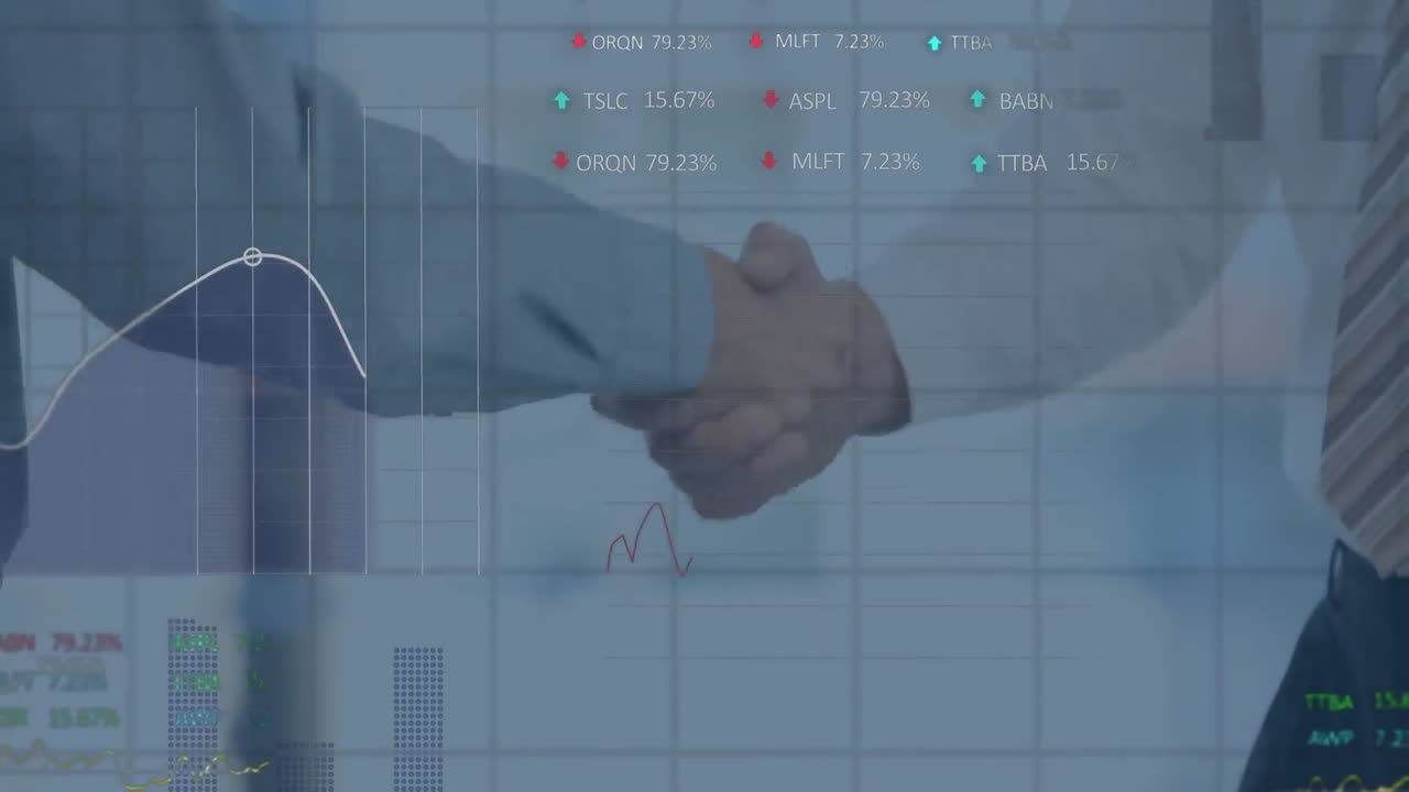 データ処理のアニメーション ビジネスマンの握手