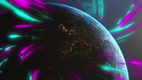 animation of glowing light trails over planet earth