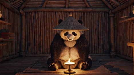 panda in a bamboo hut