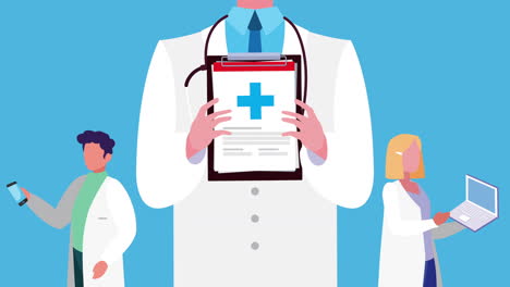 online health technology with doctors staff animation