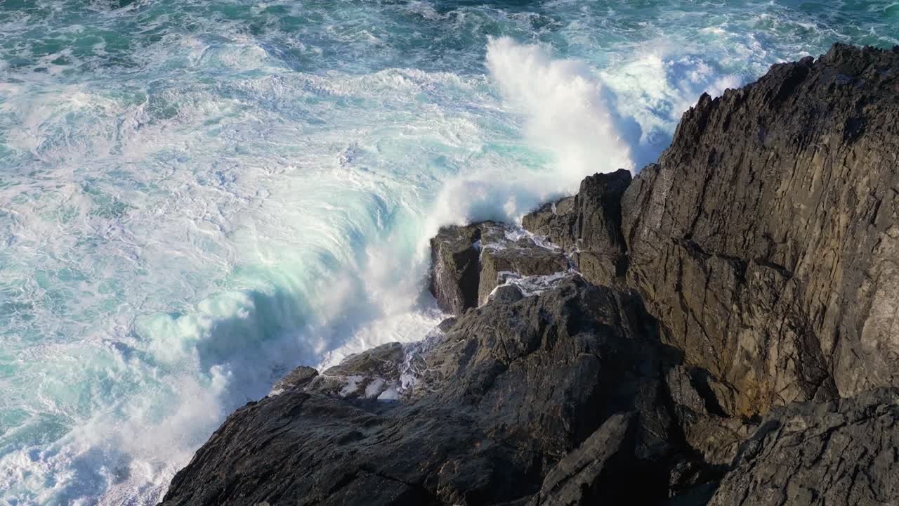 Waves Crashing Against Rocky Coast