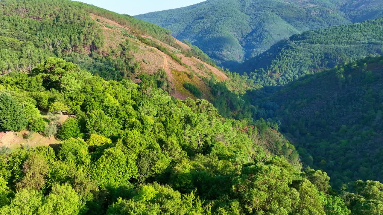 Drone shot of the valley between the montains.