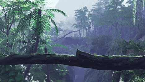 a vibrant tropical rainforest filled with dense greenery and towering trees