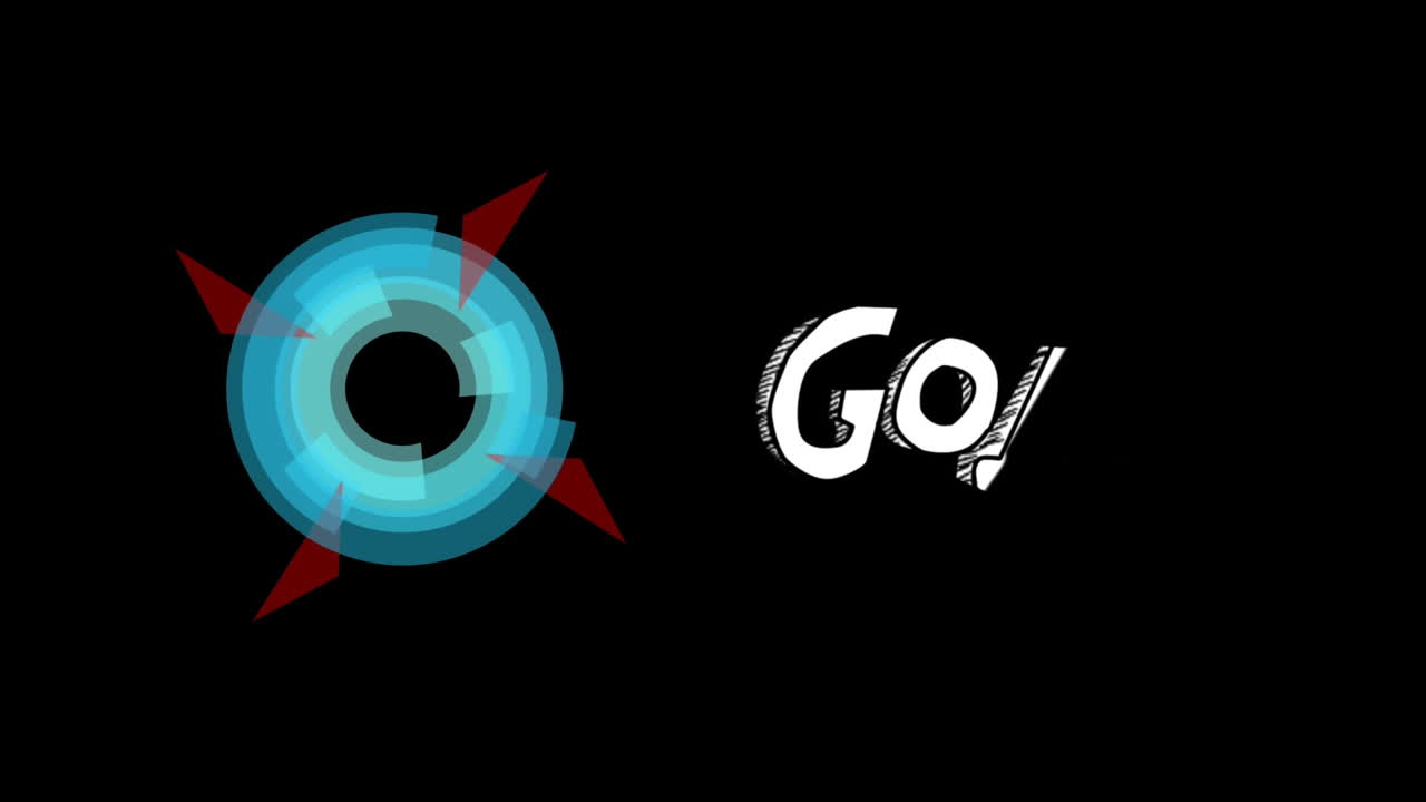 검은색 배경에 움직이는 모양과 목표 텍스트의 애니메이션