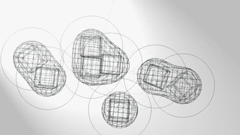 3d animation, some cubes and metaspheres on magnetic field, on white background