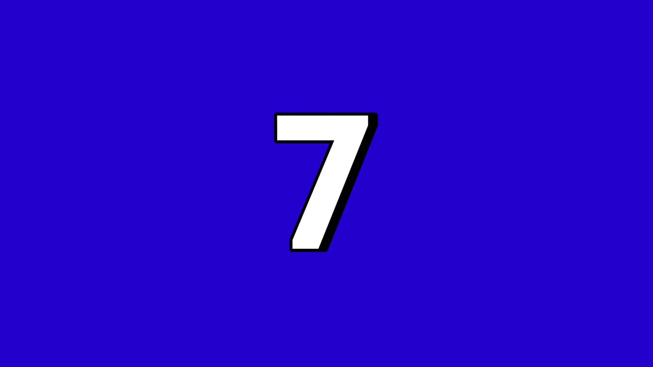 Number 7 seven Reveal Animation with fire Smoke Effect on blue Screen white color Cartoon Style Motion Graphic video Element