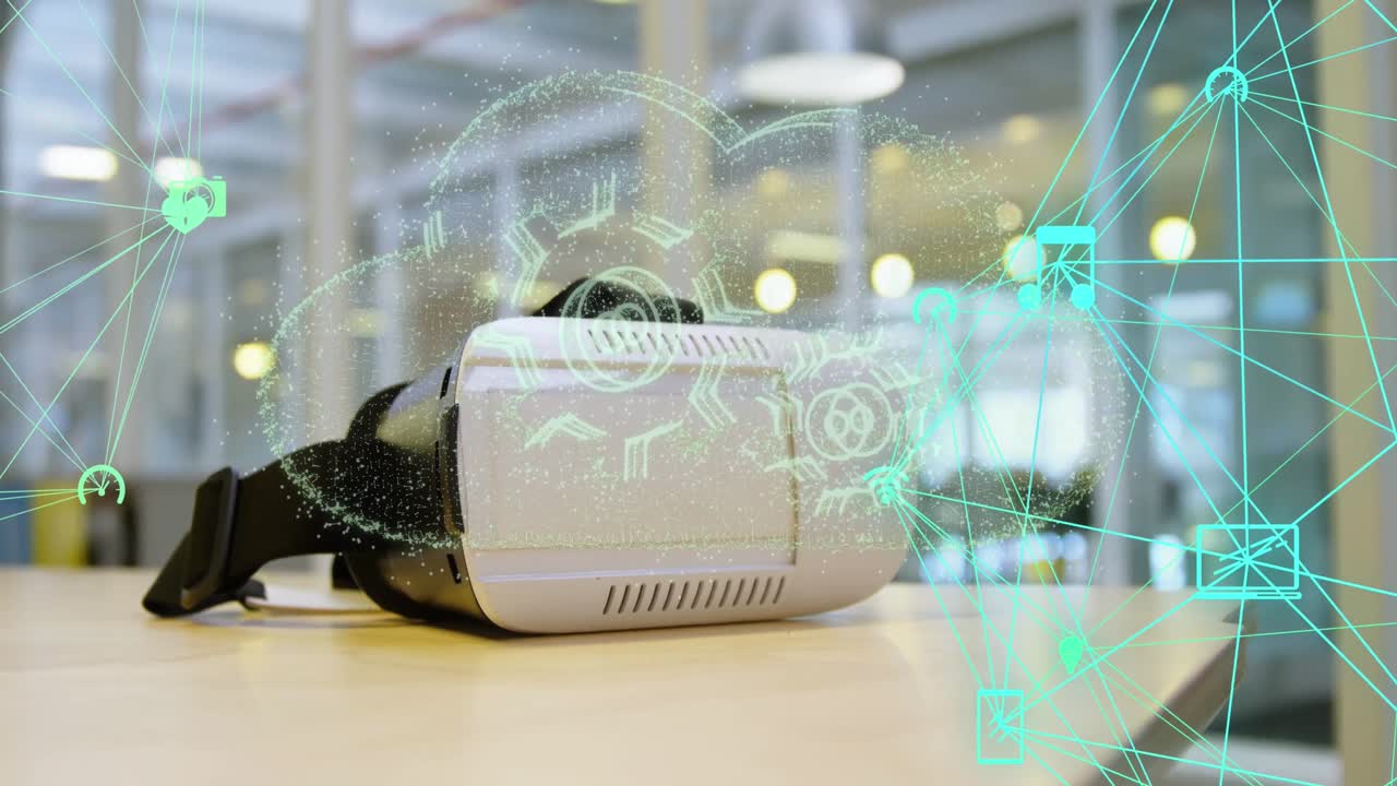 아이콘과 클라우드 아이콘을 통해 연결 네트워크의 애니메이션 vr 헤드 ⁇