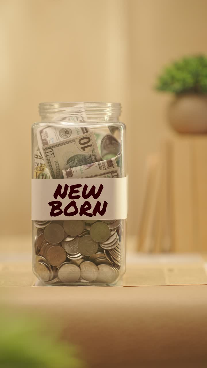 VERTICAL VIDEO OF PERSON SAVING MONEY FOR NEW BORN